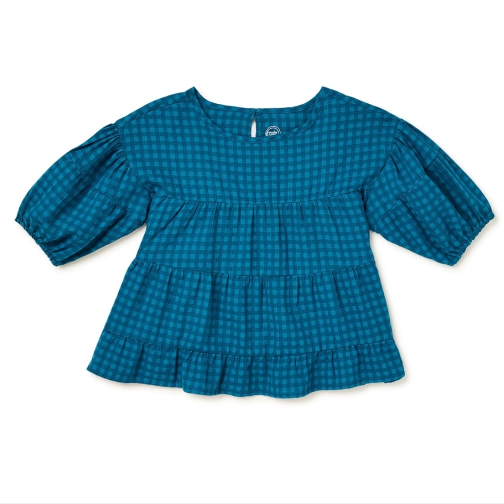 Wonder Nation Girls' Short Puff Sleeve Boho Babydoll Top, Size 18 XXL